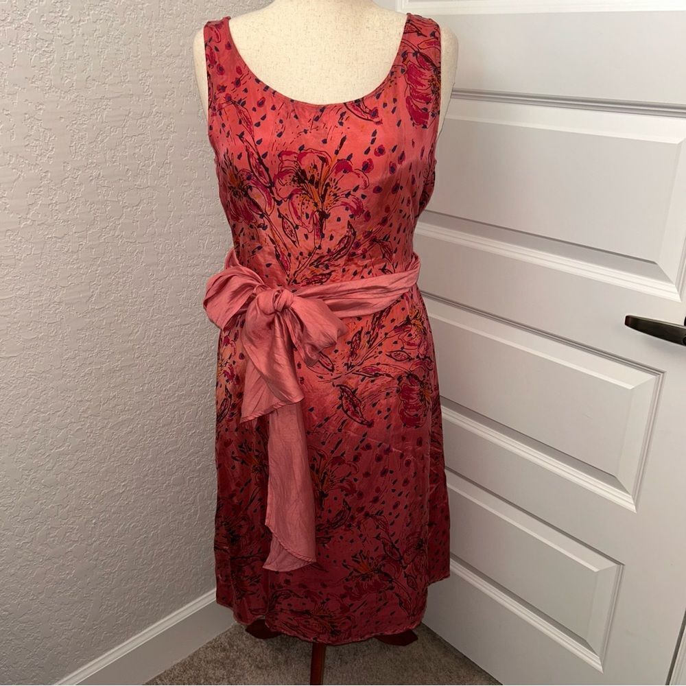 Cut Loose Floral Print Sleeveless Attached Belt Sash Midi Dress